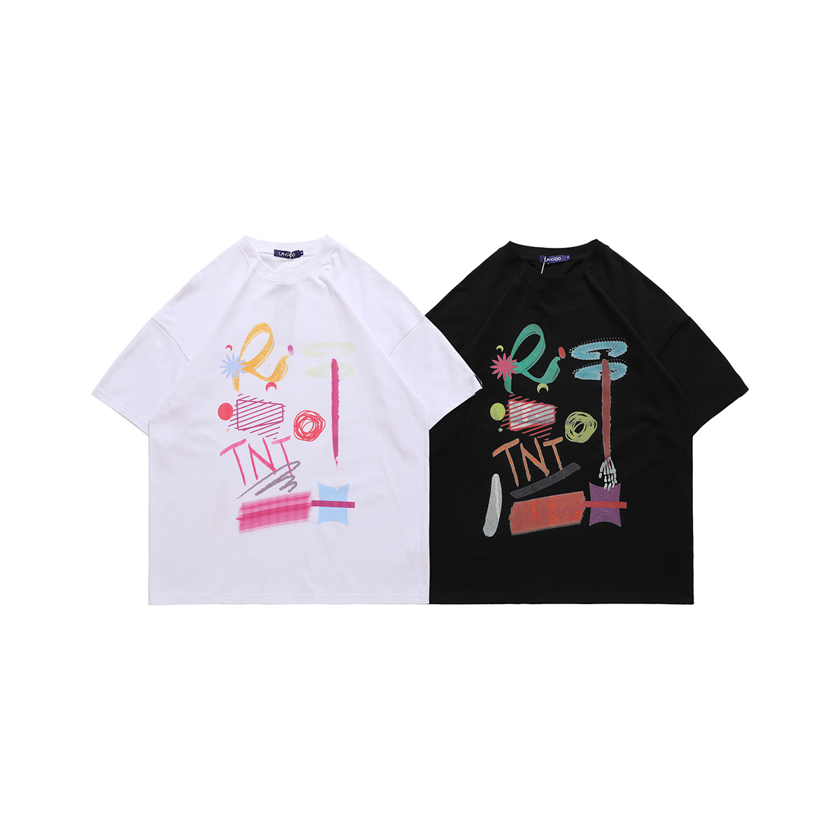 vivgae潮牌男装设计国潮手绘杂乱印花oversize情侣款短袖t恤