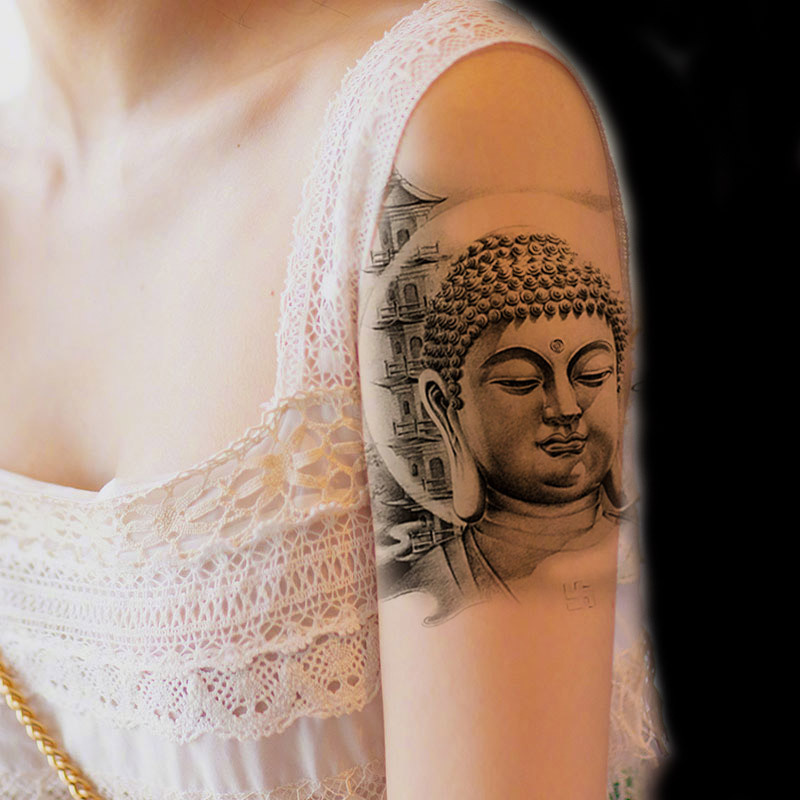 半臂纹身贴防水持久男女仿真逼真花臂鲤鱼般若佛刺青贴纸