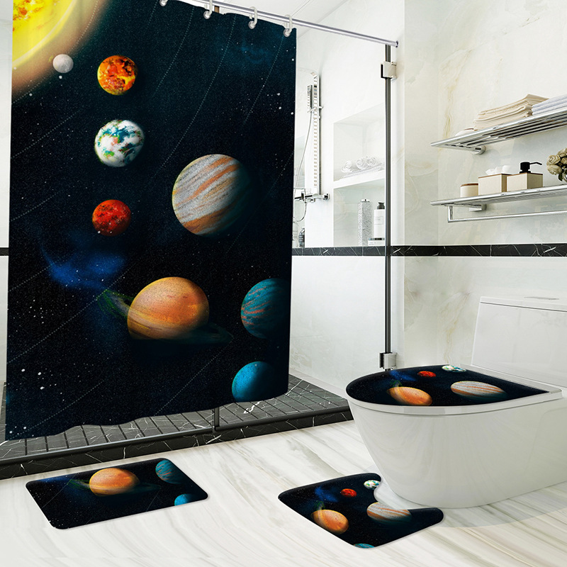 2023 New Starry Sky Series Printed Shower Curtain Four-Piece Polyester Waterproof and Mildew-Proof Partition Curtain One Piece Dropshipping