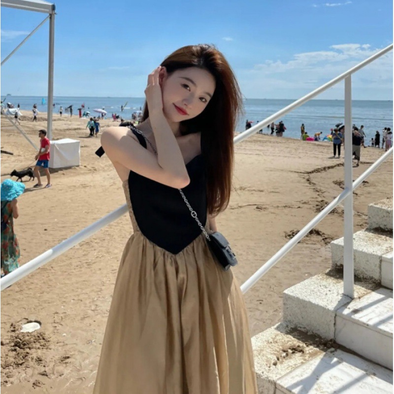 夏季法式复古茶歇吊带子云南三亚旅游穿搭海边度假沙滩裙女