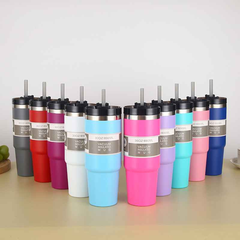 high quality exclusive for cross-border 20 oz30oz cup cold insulation large ice cup cup with straw stainless steel thermos cup wholesale