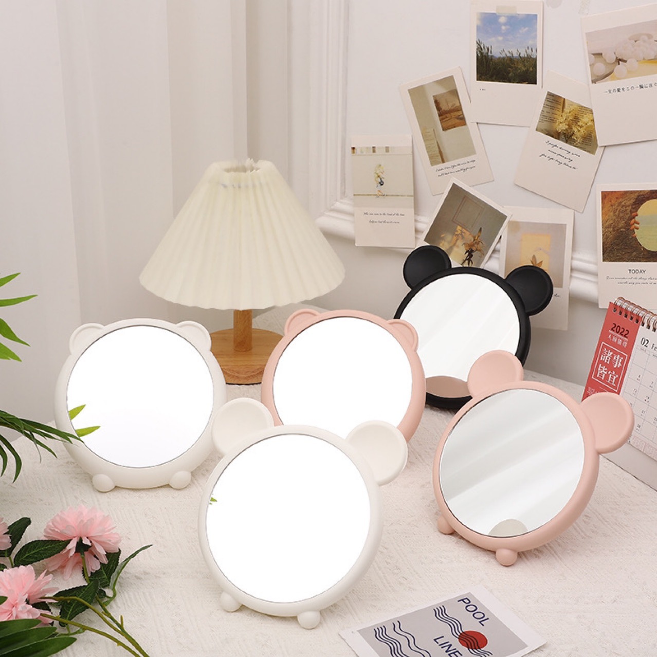 Cute Mirror Household Small Office Portable Student Dormitory Desktop Desktop Makeup Mirror Girl Heart Dressing Mirror