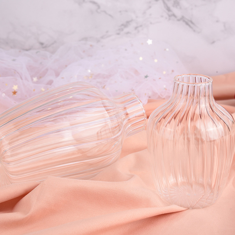 现代简约插花玻璃瓶日式小清新条纹花瓶客厅卧室创意家居摆件花器