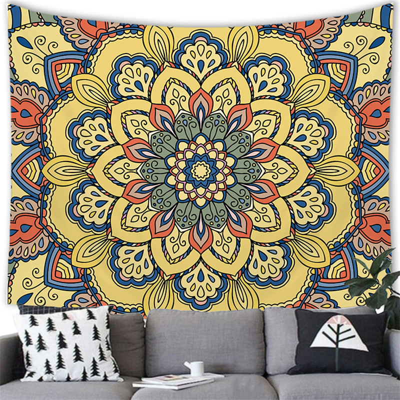 莲花曼陀罗花纹样跨境货源工厂磨毛布挂毯壁挂挂画来图g156