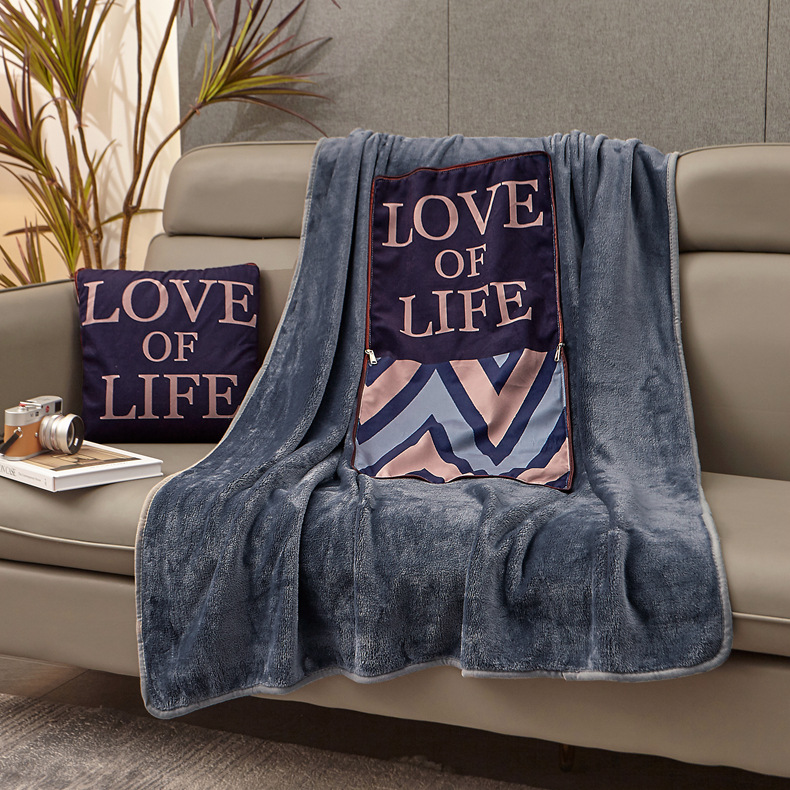 Flannel Pillow and Quilt Dual-Purpose Drawing and Sample Logo Car Thick Coral Fleece Car Nap Blanket Cushion