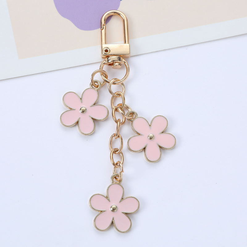 New Ins Colorful Flower Keychain Pendant Creative Diy Alloy Double-Sided Small Flower Earphone Sleeves Bag Decoration