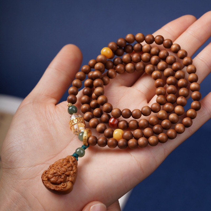 正宗印度迈索尔老山檀香108颗手串脖挂项链佛珠念珠车挂黄财神