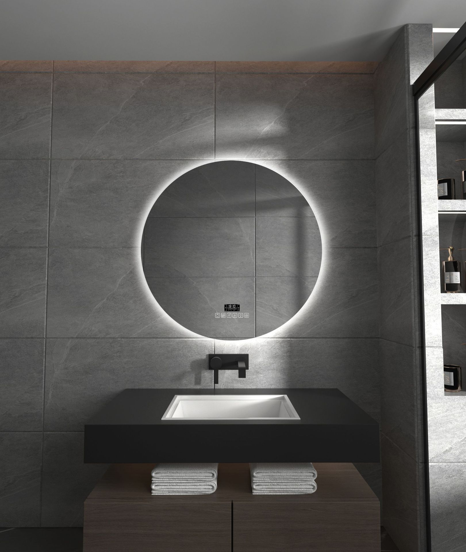 智能圆镜洗手台壁挂式背光防雾led灯镜触摸屏蓝牙卫生间浴室