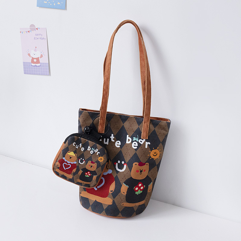 2024 Spring New Bucket Bag Women's Shoulder Underarm Bag Cartoon Korean Cute Portable Women's Cloth Bag Factory Wholesale