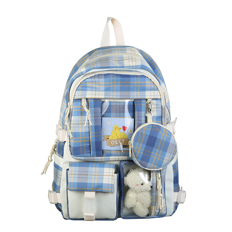 Japanese Fresh Sweet Backpack Korean Style Chic Elegant Student Schoolbag Vintage Style Plaid Preppy Style Canvas Bag