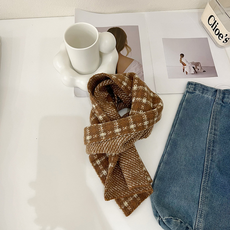 2023 Korean Style New Color Matching Plaid Children's Knitted Scarf Autumn and Winter Boys and Girls Keep Baby Warm Wool Scarf Fashion