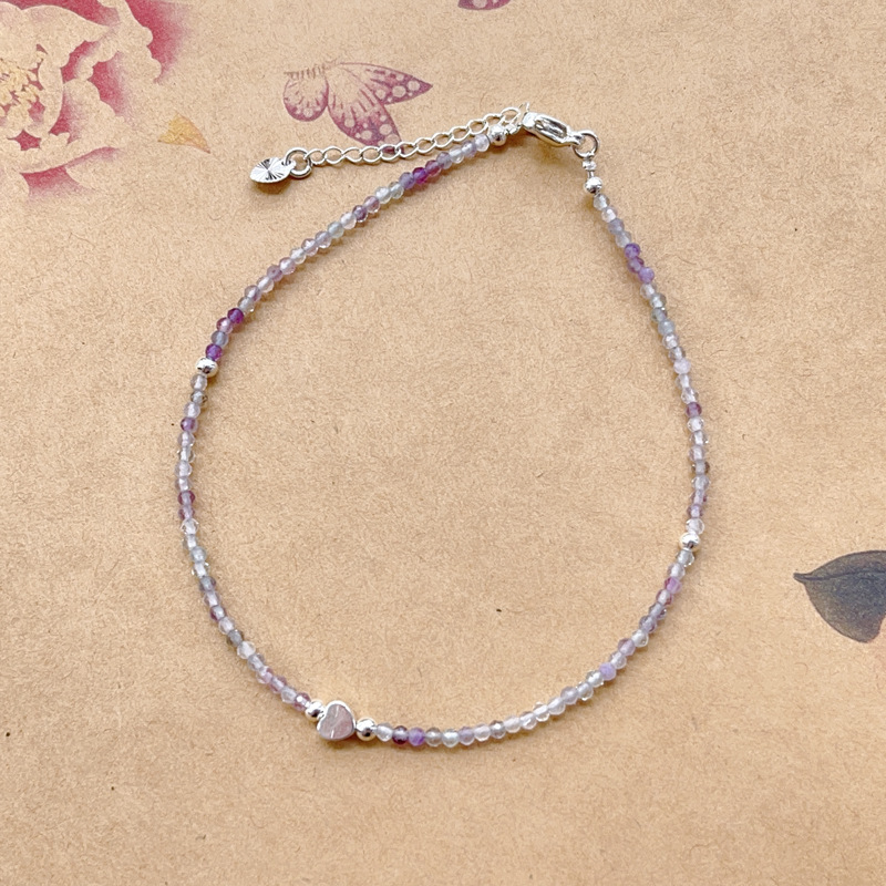 原创手工制作天然萤石手链切面 脚链银饰细2mm送女友-阿里巴巴