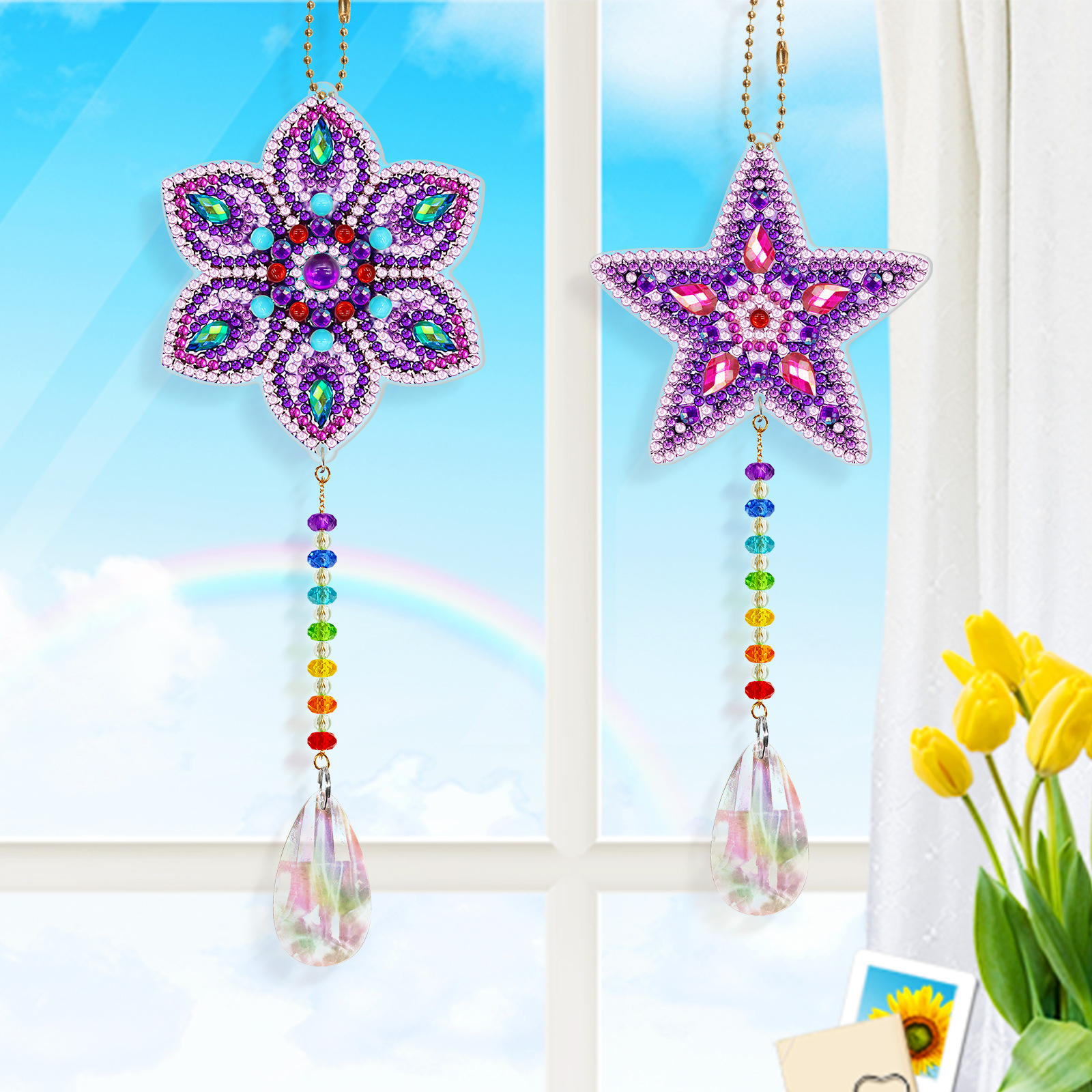 Diamond Painting Diy Pendant Butterfly Keychain Stick-on Crystals Spring Style Double-Sided Decorative Painting Distributable Customized Wholesale