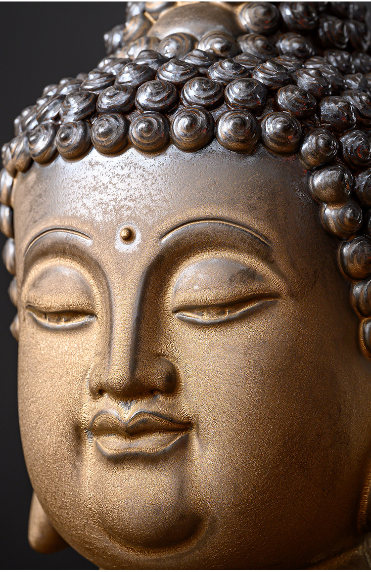 禅意陶瓷佛头摆件中式仿铜佛首佛像东南亚如来佛家居玄