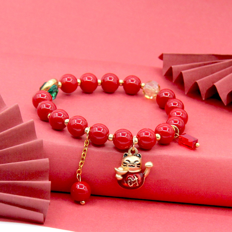 本命年虎年新年礼物红色珠手链招*福袋辟*红手链女中国风手链