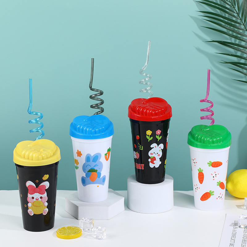 Cross-Border Hot Selling Cute Mickey Straw Water Cup Cartoon Good-looking Plastic Water Cup Household Children Plastic Cup in Stock