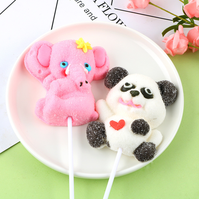 整盒24支果历琦卡通动物造型棉花糖棒棒糖35支软糖儿童零食批发