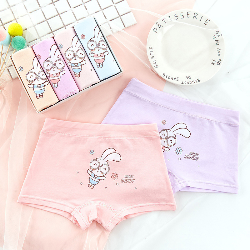 Children's Underwear Little Girl Middle and Big Children Triangle Flat Baby Cartoon Rabbit Underwear Girl Underpants Shorts