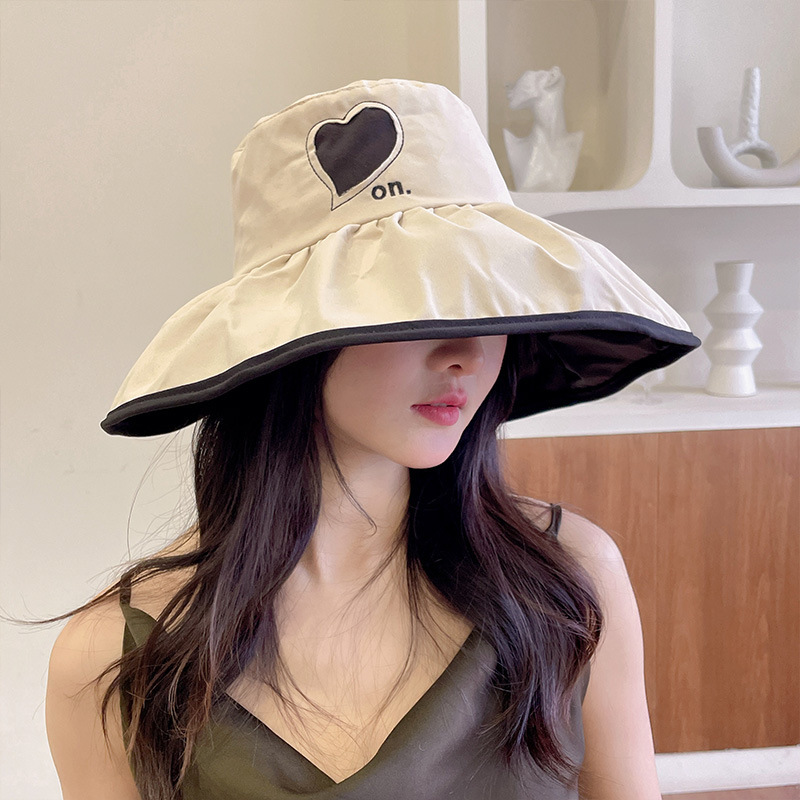 Ins Big Brim Sun-Proof Bucket Hat Spring Summer Sun Hat Outdoor Travel Seaside Face-Covering Hat Uv Protection
