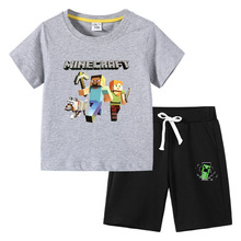 2021童T恤 Minecraft夏季新款童装ins韩版儿童短袖中裤两件套装