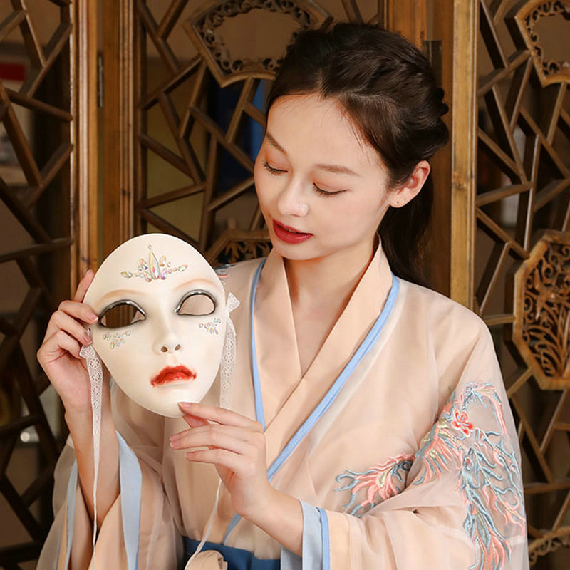 树脂面具女全脸配饰面罩古风汉服成人派对化妆舞会神秘装扮工艺品