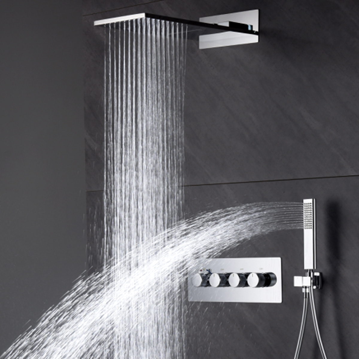 欧缇卡暗装暗藏嵌入墙恒温淋浴花洒套装瀑布天幕飞雨全铜顶喷花洒