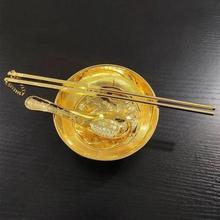 金碗纯金熟金筷子勺三件套镀纯金足金餐具实心防滑金筷子金耳勺