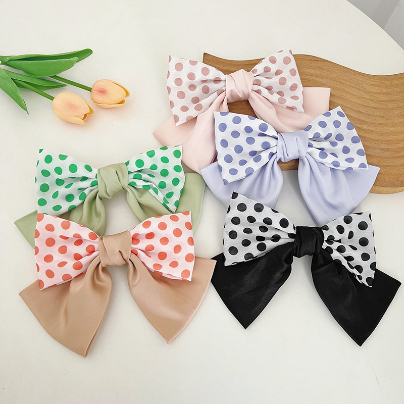 Spring and Summer Korean Style Polka Dot Bow Barrettes Elegant High-Grade Elegant Spring Clip Fashion Fabric Top Clip Headdress Wholesale