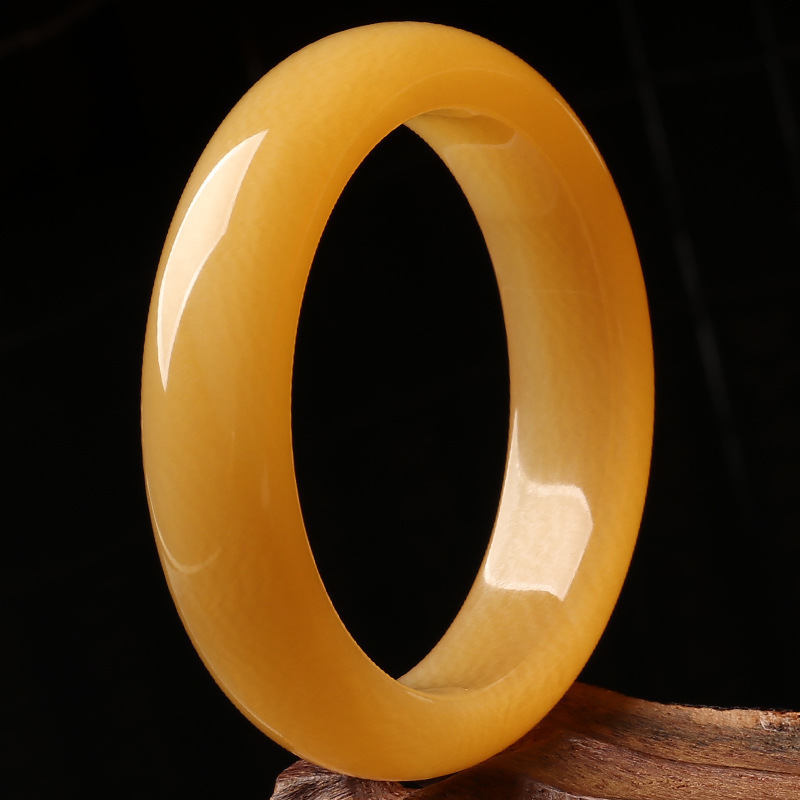 米黄玉印尼金田黄玉手镯女款大规格复古原石镯子首饰品礼物