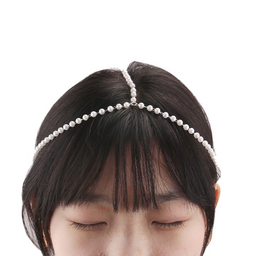 欧美跨境饰品时尚气质百搭手工珍珠发箍配饰简约珍珠链条流苏发带