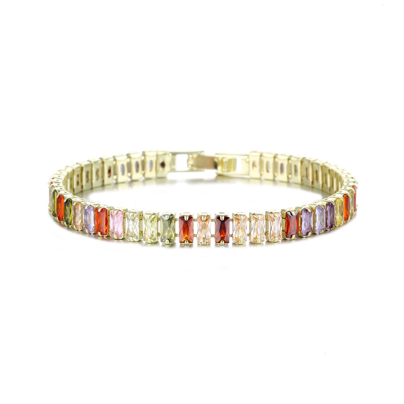 European and American Fashion Colorful Zircon Bracelet Female New Hip Hop Copper-Plated Gold Claw Chain Inlaid Zirconium Color Bracelet Wholesale