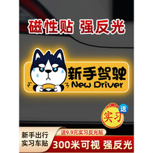 实习期车贴新手上路反光标志汽车磁贴搞笑车标创意磁吸女司机贴纸