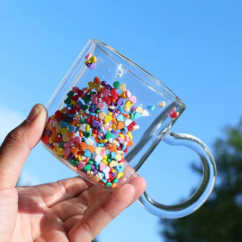 INS Cute Girl Glass Mobile Love Cup Quicksand Cup Double-Layer Cup Water Cup Creative Gift Cup