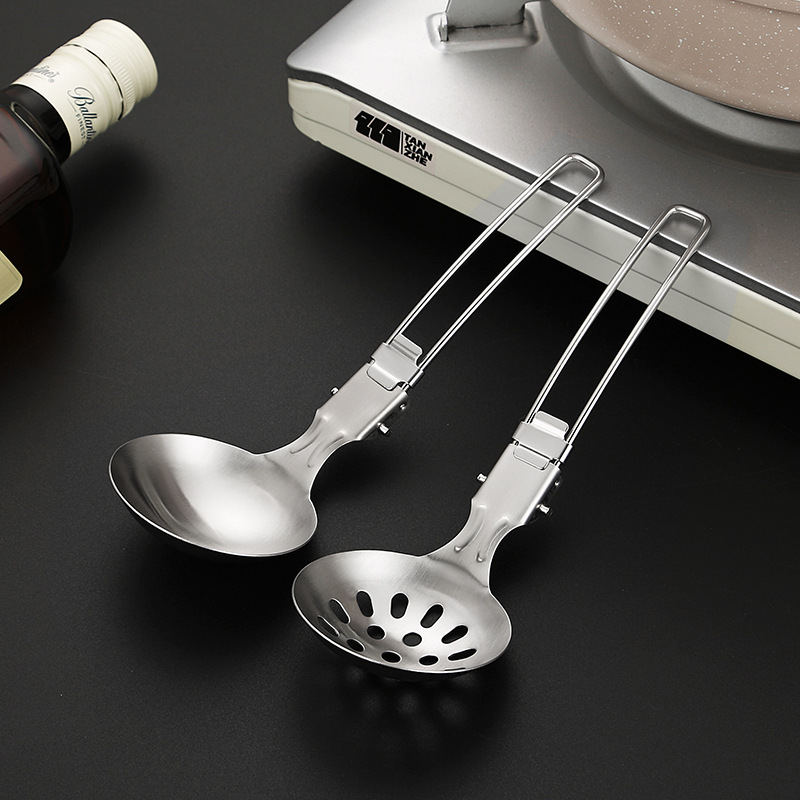 Outdoor Folding Kitchenware Set Camping Travel Portable 304 Stainless Steel Cooking Spatula Soup Spoon Cross-Border Kitchenware