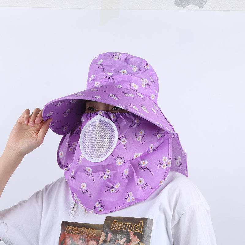 Tea Picking Hat Dry Farm Riding Sun-Proof Face Cover Hat Outdoor Work Big Brim Floral Shawl Sun Hat for Women