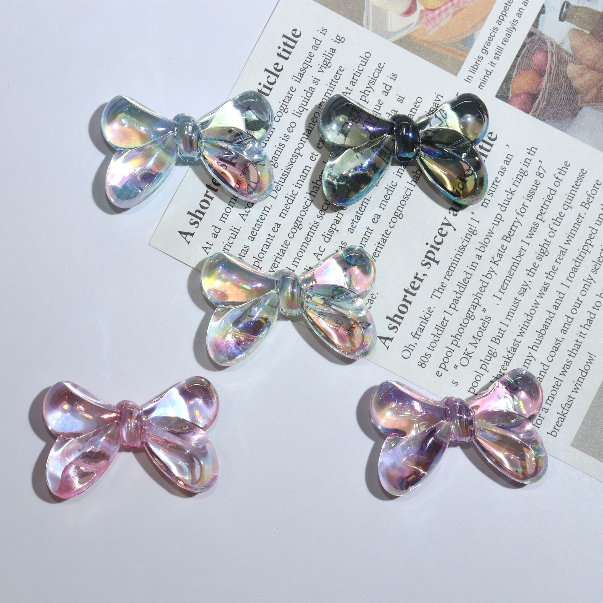 22*35mm炫彩高透蝴蝶结镀uv不刮花diy手工串珠手机链手链饰品配件