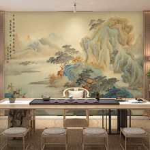 新中式山水国画办公室背景墙壁纸饭店酒店茶室设计壁画墙布装饰