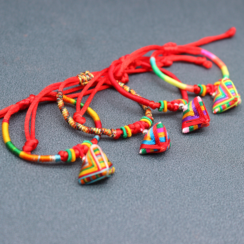 Dragon Boat Festival Colorful Rope Zongzi Bracelet Hand-Woven Children Student Blessing Naji Tiger Head Sachet Red Hand Strap