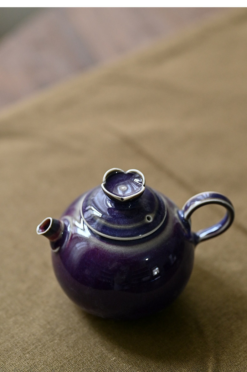 景德镇手工钧瓷高温原矿窑变釉白瓷球孔茶壶家用陶瓷泡茶小壶