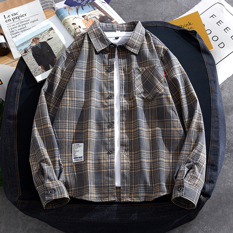 Spring and Autumn New Men's Shirt Fashion Brand Shirt Casual Plaid Long Sleeve Ready-to-Wear Hong Kong Style Japanese Style Ruoshuai Top Clothes