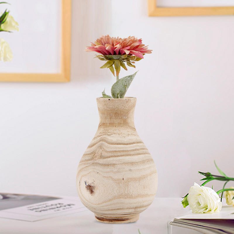 跨境厂家实木花瓶 手工家居花瓶装饰摆件 客厅桌面工艺品木质花瓶