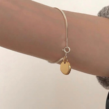 韩国东大门小众设计高级感925纯银圆形吊坠牌蛇骨链条手链手环