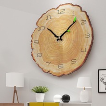 木质年轮时钟墙上免打孔挂钟表客厅创意北欧装饰静音家用艺术挂