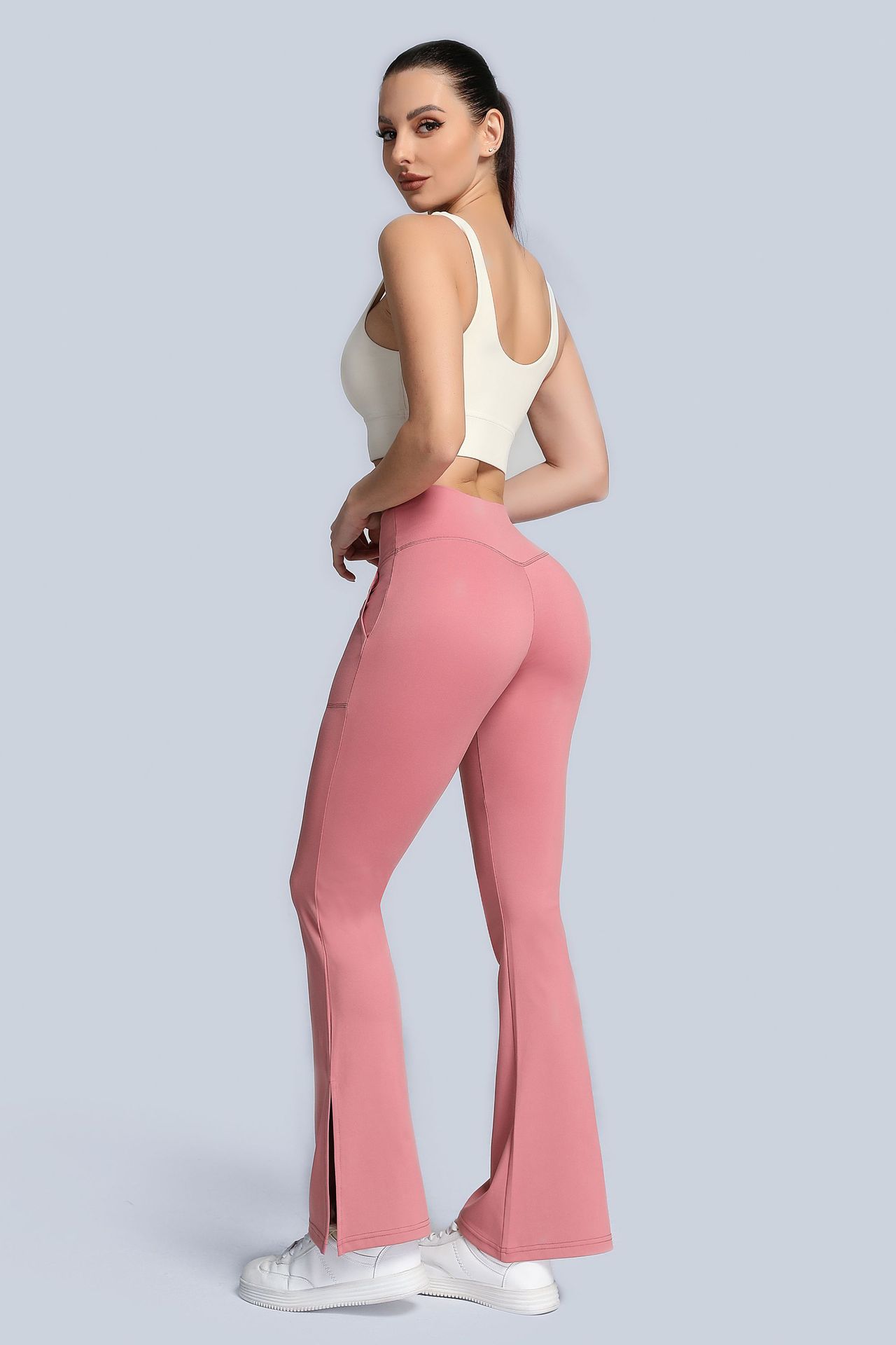 欧美lulu交叉腰阔腿裤露脐裸感口袋蜜桃翘臀高腰健身运动瑜伽裤女