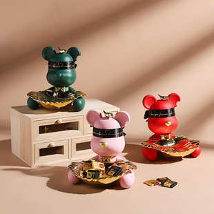 可爱小清新蒙眼熊收纳桌面动物摆件客厅玄关卧室电视柜糖果收纳品