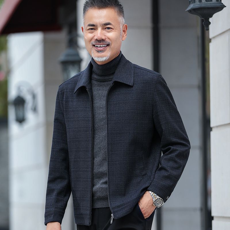 爸爸秋装外套中老年人男装夹克50休闲60岁老人70爷爷春秋季上衣服