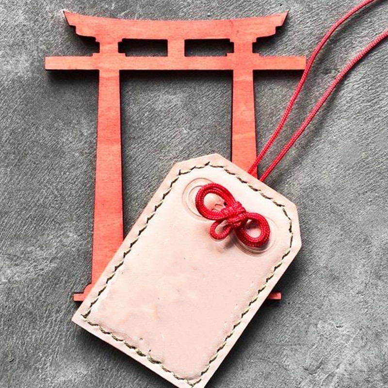 台湾皮革烫金刻字御守 蝴蝶结平安祈福挂件