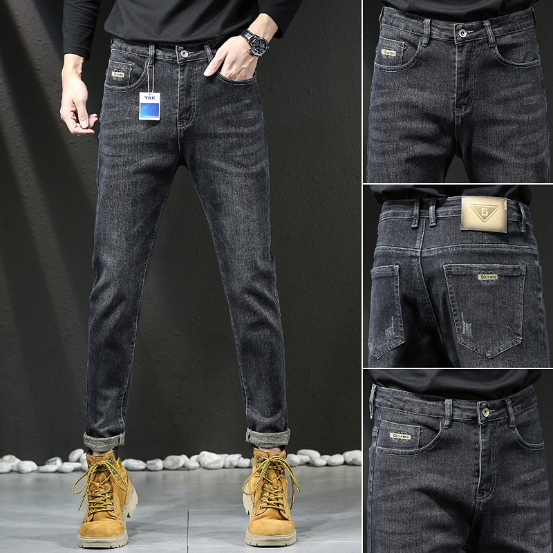 Jeans Men's 2022 Autumn and Winter New Fashion Elastic Fashion Slim Casual All-Match Pencil Pants Long Pants