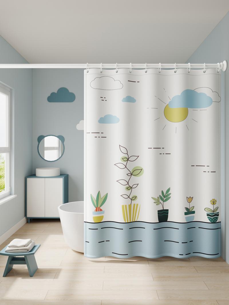 浴室卫生间免打孔帘防霉淋浴隔断防水布洗澡间浴帘套装挂帘子