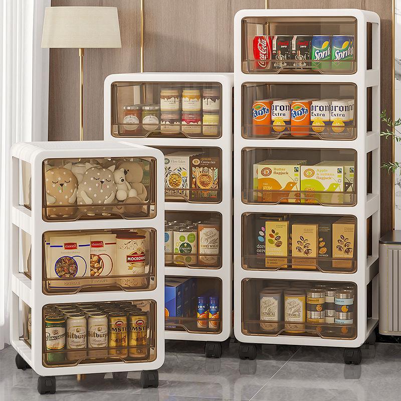 Extra Large Capacity Drawer Storage Cabinet Transparent Storage Rack with Wheels Living Room Plastic Storage Cabinet Deepening Installation-Free
